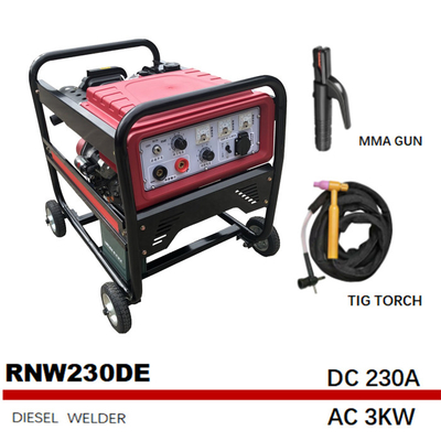 CE อนุมัติ 230A PETROL Arc Gen เครื่องเชื่อม DC 1.6kw ถังขนาดเล็ก RNW230DE