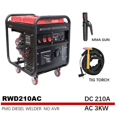 ถังเชื้อเพลิงขนาดใหญ่ Arc 3kw เครื่องกำเนิดไฟฟ้าแบบพกพา DIESEL กระแสทางเลือก 210 แอมป์