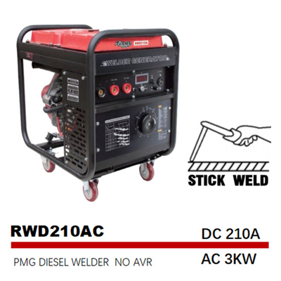 210A Stick Genset เครื่องเชื่อมดีเซลเครื่องกำเนิดไฟฟ้า AC 3kw Full Copper Engine