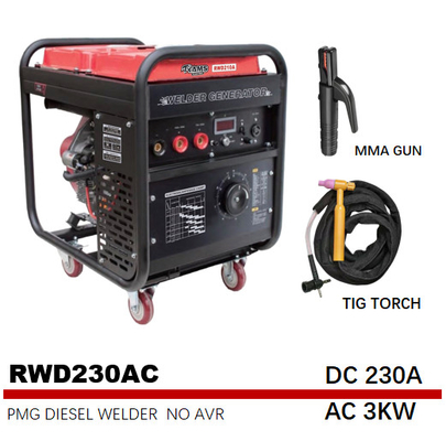 เครื่องกำเนิดไฟฟ้ากระแสตรง 230A เครื่องเชื่อมอาร์ค 5.5 gal DIESEL Generator